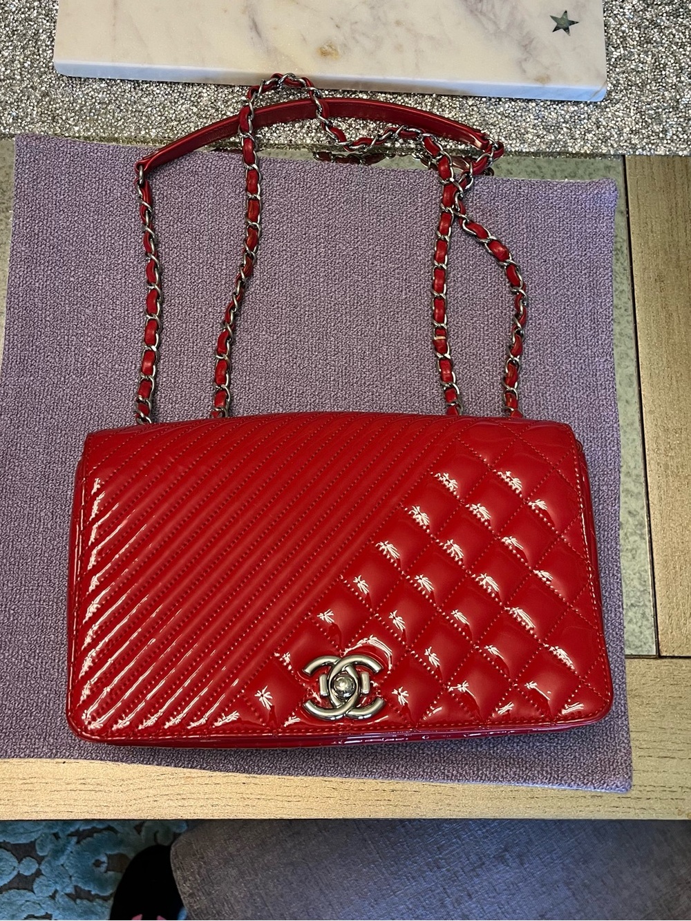 Chanel Coco Boy bag purse red patent